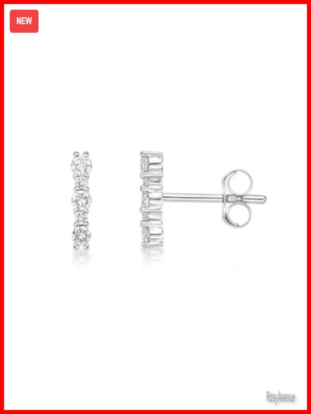 10K White Gold Lab Grown Diamond Mini Bar Stud Earrings